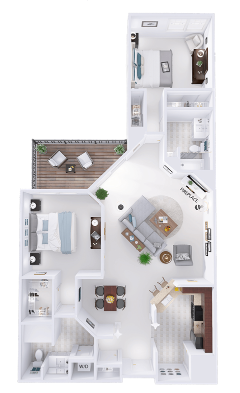 Floor plan for 2 beds, 2 baths, 1272 sqft